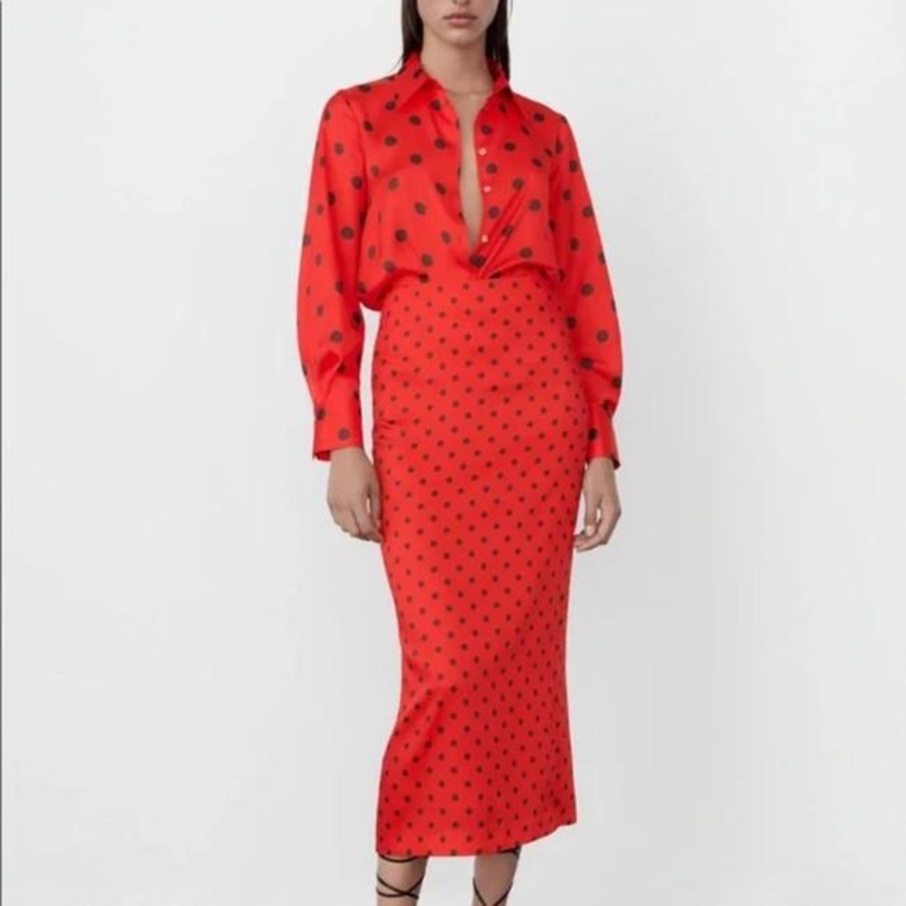 Red Polka Dot Midi Skirt